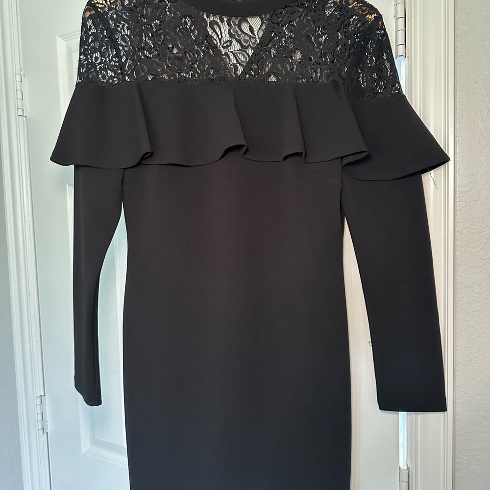 fab'rik Elegant Black Lace Long Sleeve Dress